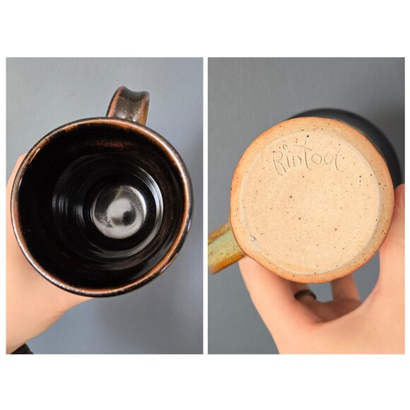 Curated Set of Four Handmade Studio Pottery Mugs Mismatched Dark Moody Earthy - Picture 10 of 10